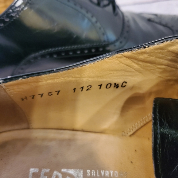 FERRAGAMO SALVATORE MEN'S MADE IN ITALY WINGTIP TIE-UP OXFORD BLACK SIZE 10.5 C - Picture 12 of 12